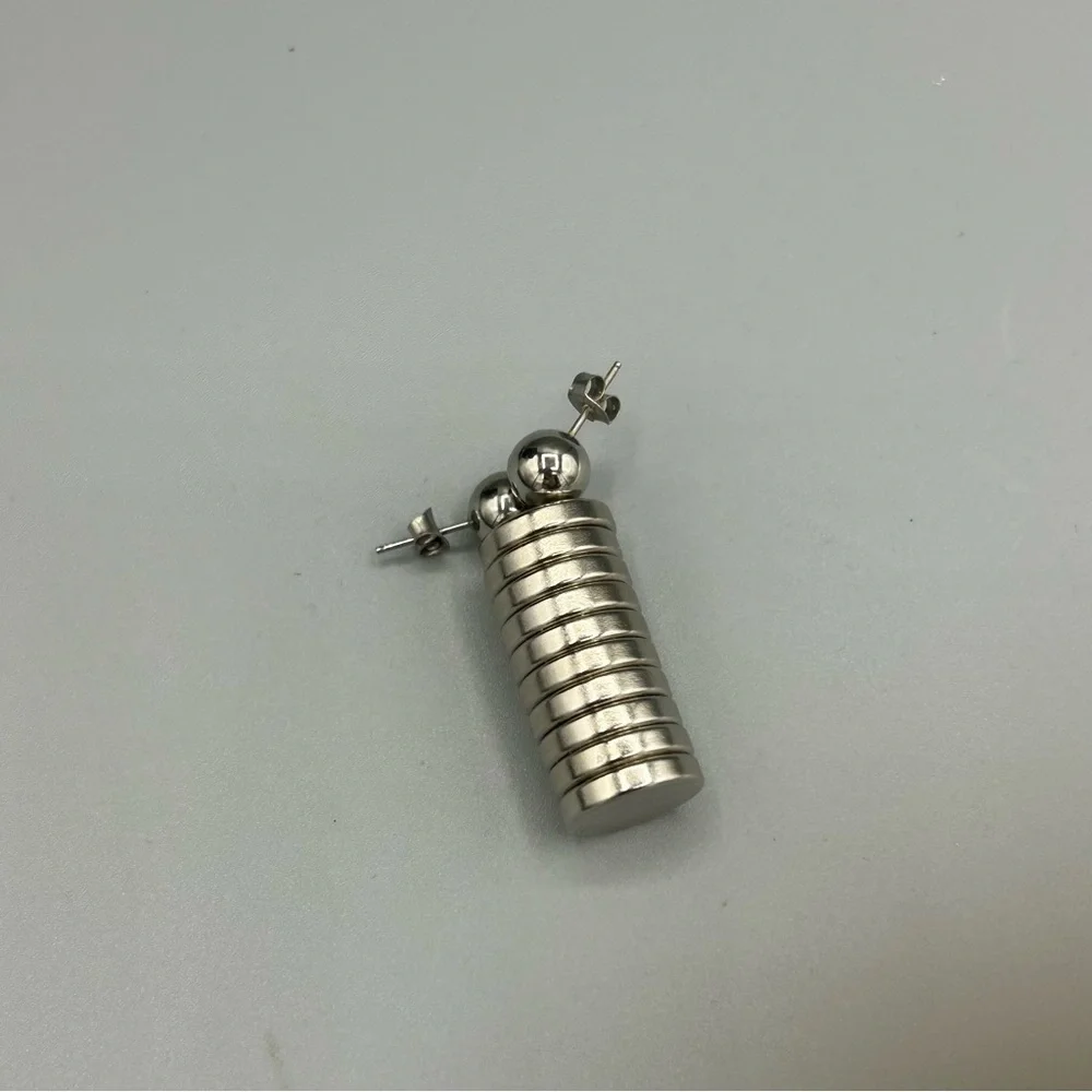 Silver Tone Ball Stud Earrings Magnetic Metal